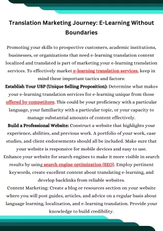 E-learning transaltion marketing