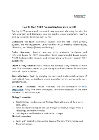 how to start neet preparation from zero level