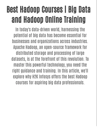 Best Hadoop Courses | Big Data and Hadoop Online Training