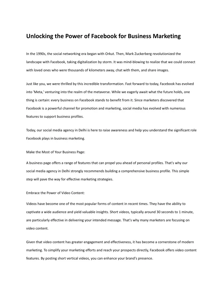 unlocking the power of facebook for business
