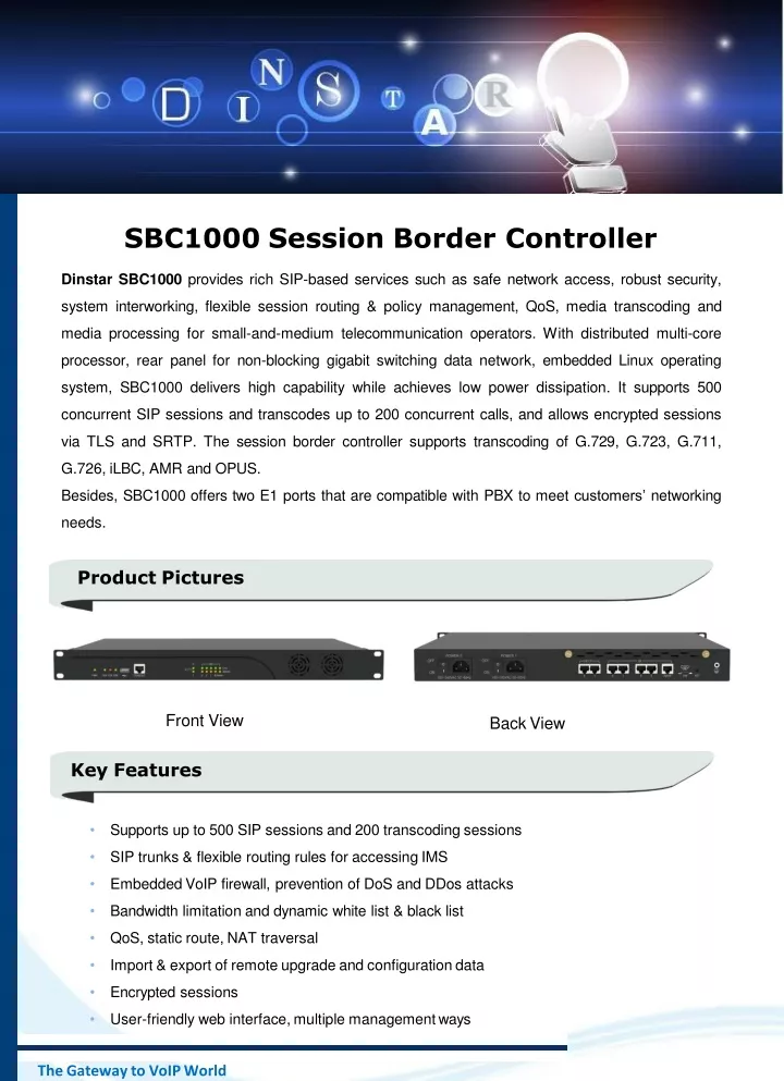 sbc1000 session border controller dinstar sbc1000