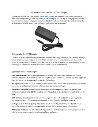 The Versatile Power Solution The 12V DC Adapter