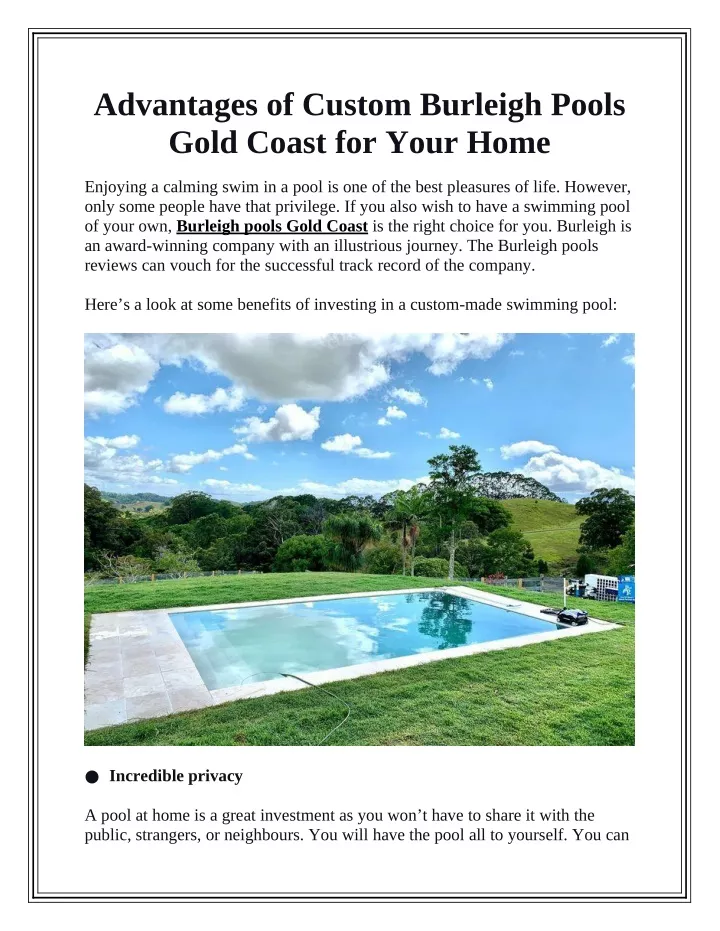 advantages of custom burleigh pools gold coast