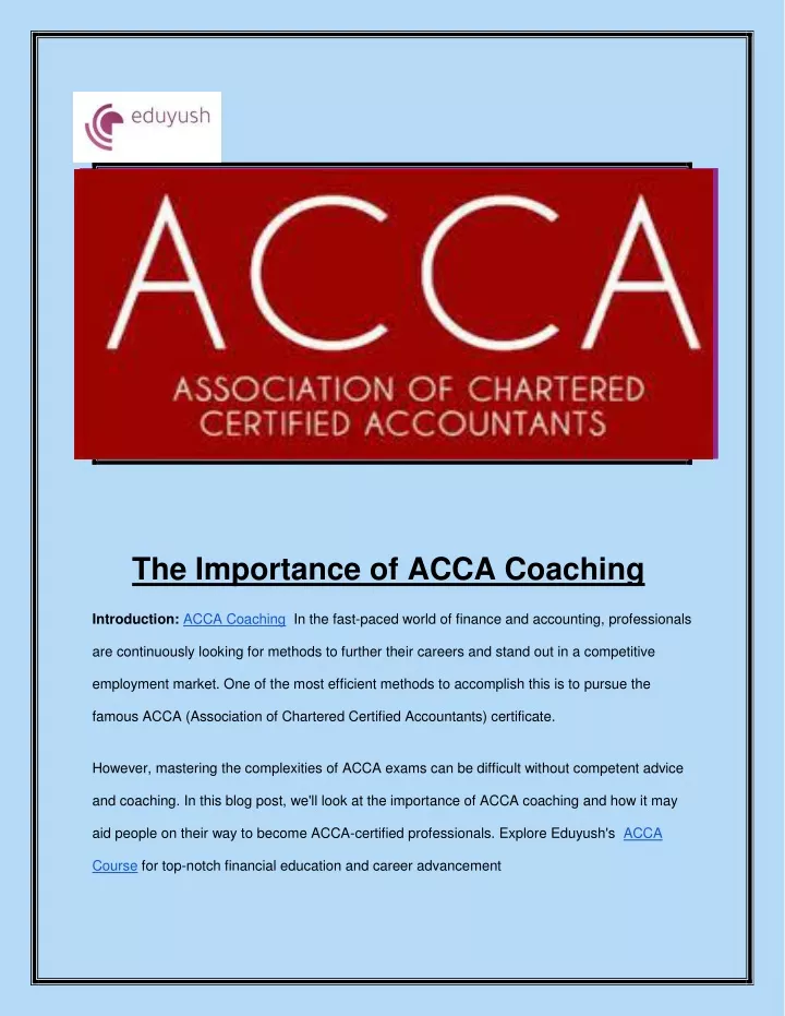 the importance of acca coaching