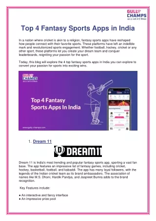 Best Fantasy Sports Apps for Winning Exciting Prizes in India