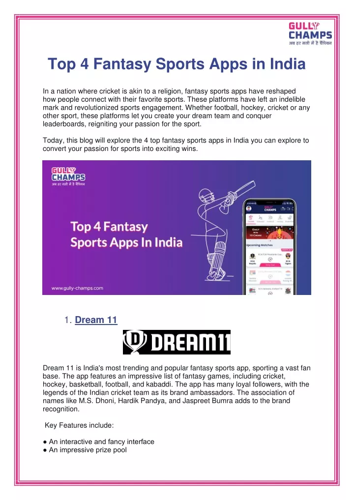 top 4 fantasy sports apps in india