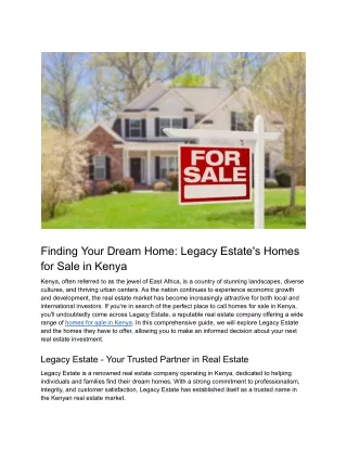 Finding Your Dream Home_ Legacy Estate's Homes for Sale in Kenya