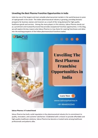Unveiling the Best Pharma Franchise Opportunities in India