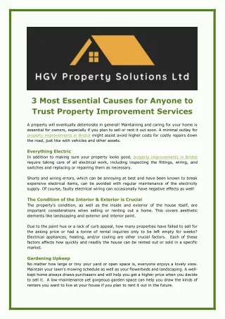 3 Most Essential Causes for Anyone to Trust Property Improvement Services