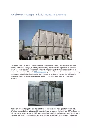 Reliable GRP Storage Tanks for Industrial Solutions