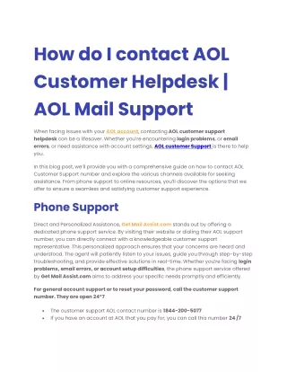 How do I contact AOL Customer Helpdesk