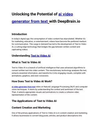 Unlocking the Potential of ai video generator from text with DeepBrain