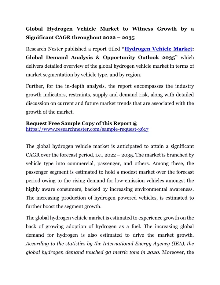 global hydrogen vehicle market to witness growth