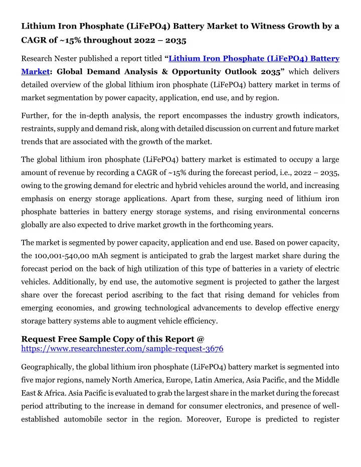 lithium iron phosphate lifepo4 battery market