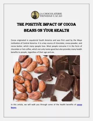 The Positive Impact of Cocoa Beans on Your Health