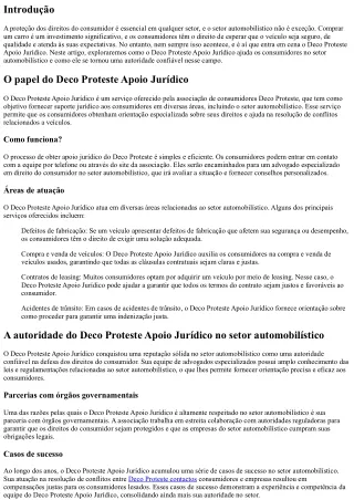 Deco Proteste Apoio Juridico: A defesa dos direitos do consumidor no setor autom