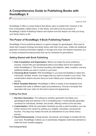 A Comprehensive Guide to Publishing Books with RootsMagic 9