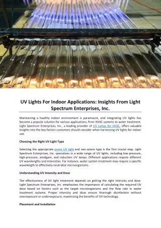 UV Lights For Indoor Applications: Insights From Light Spectrum Enterprises, Inc