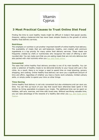 3 Most Practical Causes to Trust Online Diet Food