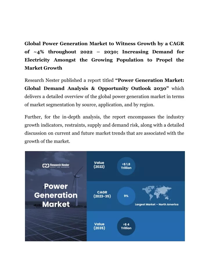 global power generation market to witness growth