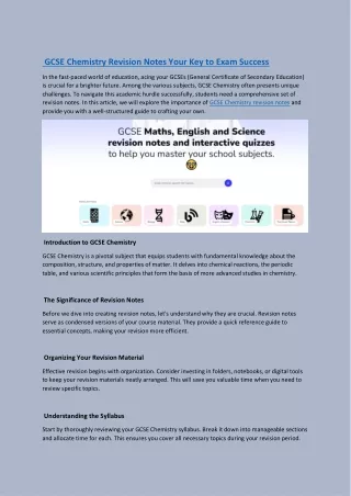 GCSE Chemistry Revision Notes Your Key to Exam Success