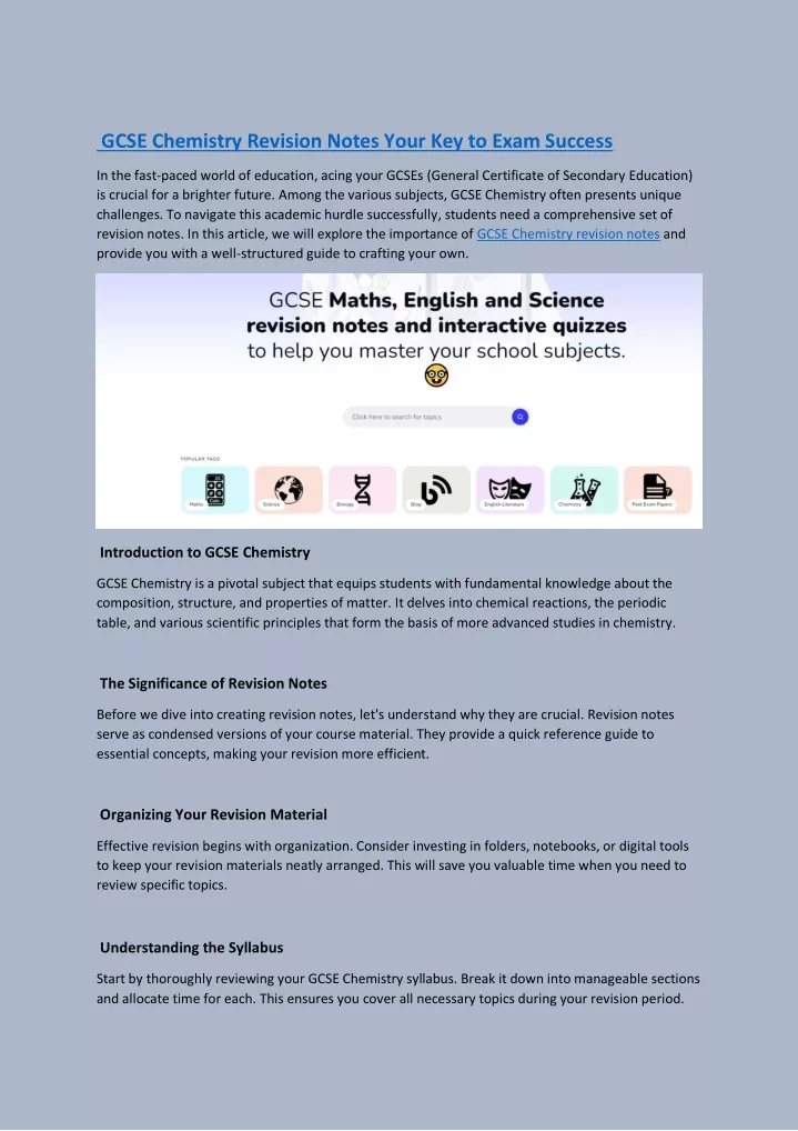 gcse chemistry revision notes your key to exam