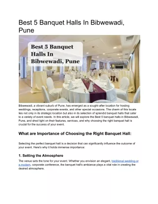 Top 5 Banquet Halls In Bibwewadi, Pune