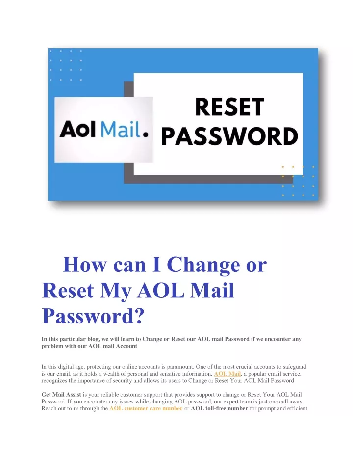 how can i change or reset my aol mail password