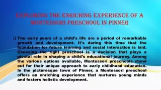 exploring the enriching experience of a montessori preschool in pinner