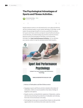 The Psychological Advantages of Sports and Fitness Activities .