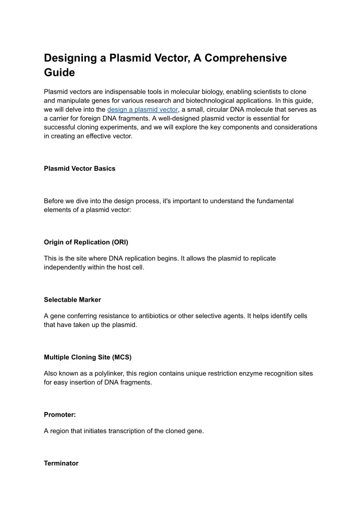 designing a plasmid vector a comprehensive guide