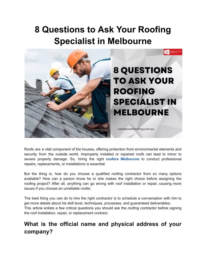 8 questions to ask your roofing specialist