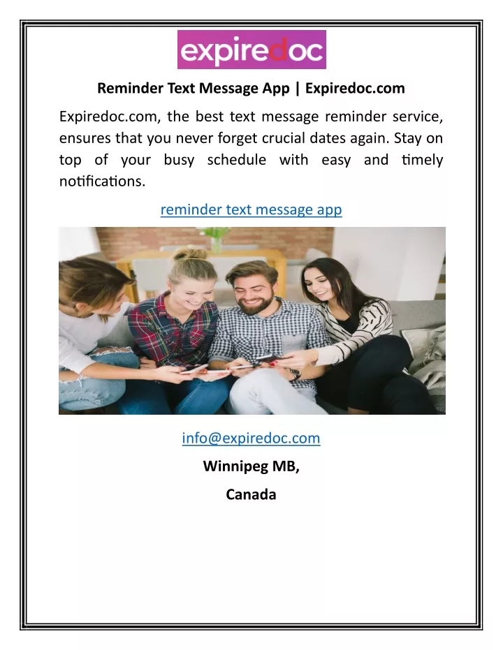 reminder text message app expiredoc com