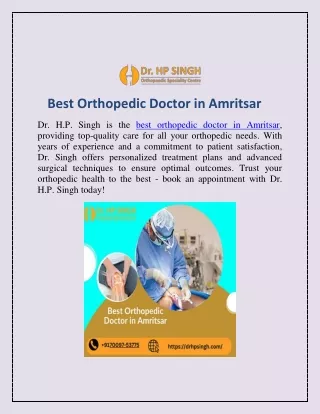 Best Orthopedic Doctor in Amritsar|drhpsingh
