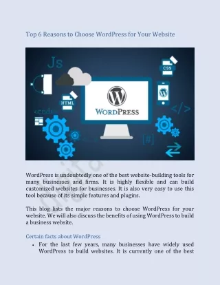 Top 6 Reasons to Choose Wordpress for Your Website