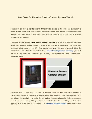 How Does An Elevator Access Control System Work?