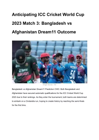 Bangladesh vs Afghanistan Dream11 Prediction CWC