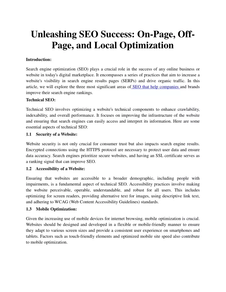 unleashing seo success on page off page and local