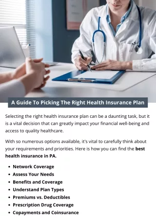 A Guide To Picking The Right Health Insurance Plan