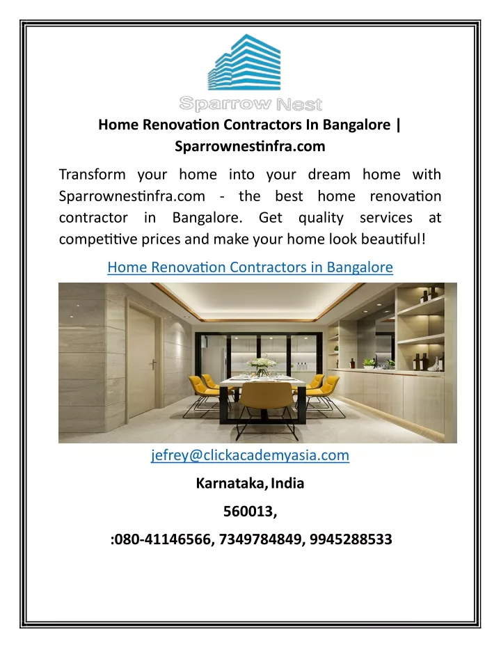 home renovation contractors in bangalore