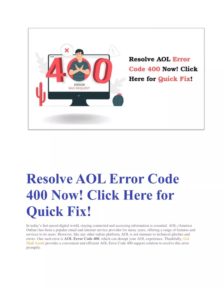 resolve aol error code 400 now click here