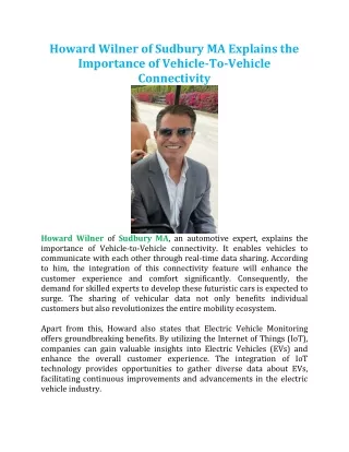 Howard Wilner of Sudbury MA Explains the Importance of Vehicle-To-Vehicle Connectivity