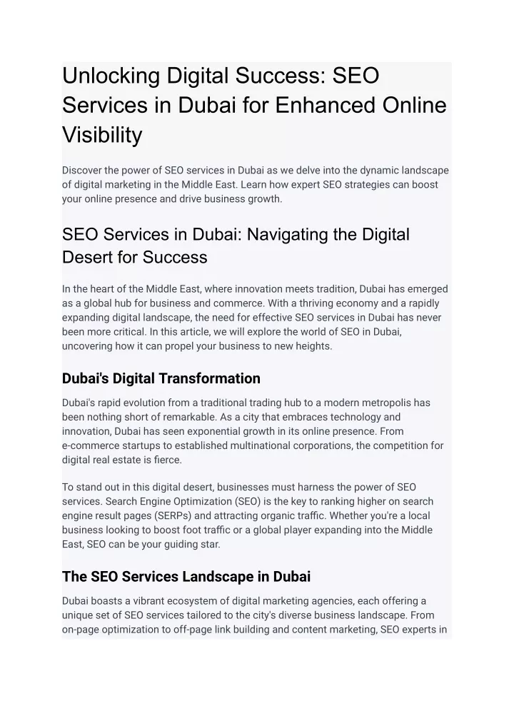 unlocking digital success seo services in dubai