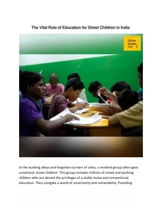 The Vital Role of Education for Street Children in India