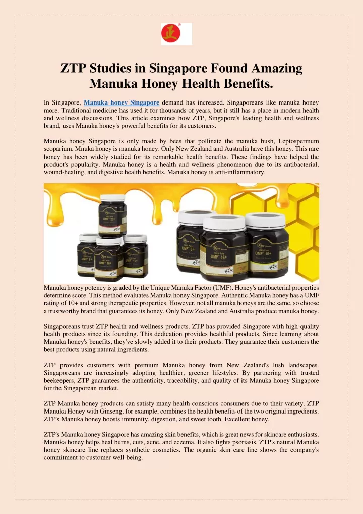 ztp studies in singapore found amazing manuka