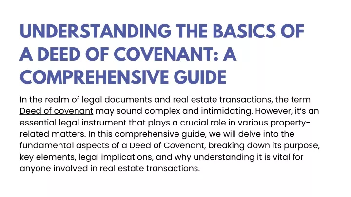 understanding the basics of a deed of covenant