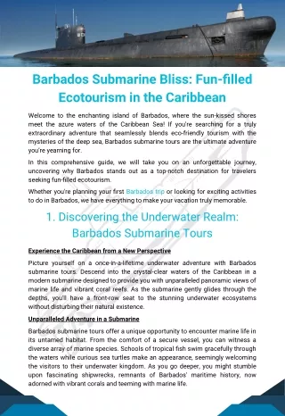 Submarine Bliss in Barbados Trip: A Fun-Filled Ecotourism Experience