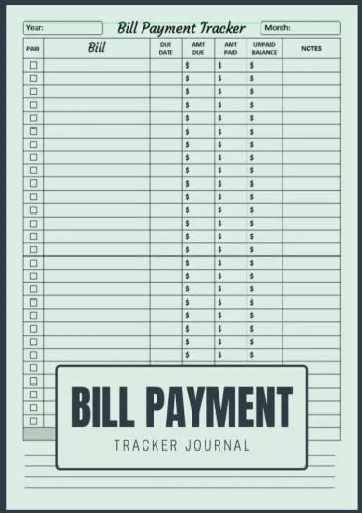 bill payment tracker journal monthly bill