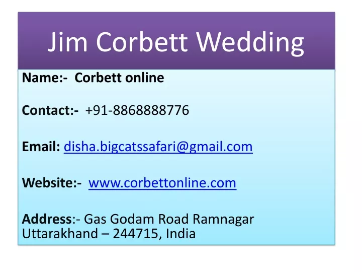 jim corbett wedding