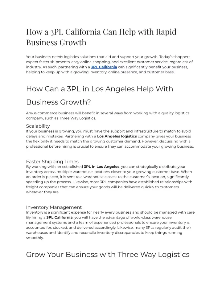 how a 3pl california can help with rapid business